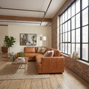 GAMILA 110" TAN GENUINE TOP-GRAIN LEATHER LEFT-FACING SECTIONAL SOFA