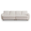 Pina 115 cream boucle modular four-seater sofa with rounded armrests and short wooden feet, isolated on a white background.